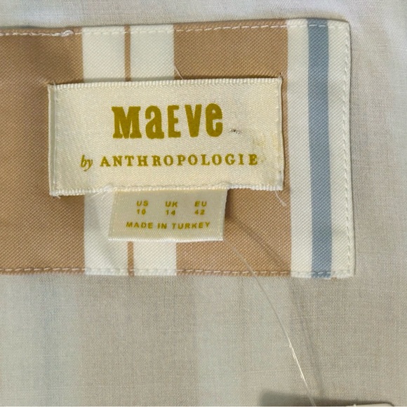 Anthropologie Maeve NWT Tan Striped Asymmetrical Wrap Shirt Dress Size 10 - Picture 10 of 12